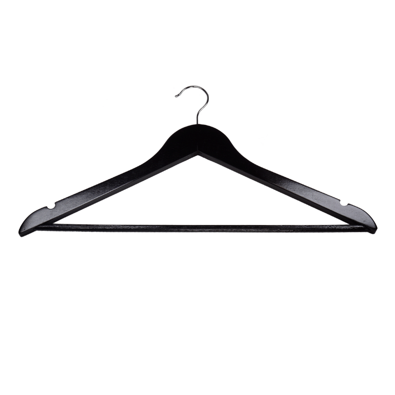 Hanger silver hook Edward wood with crossbar 45 cm, Black