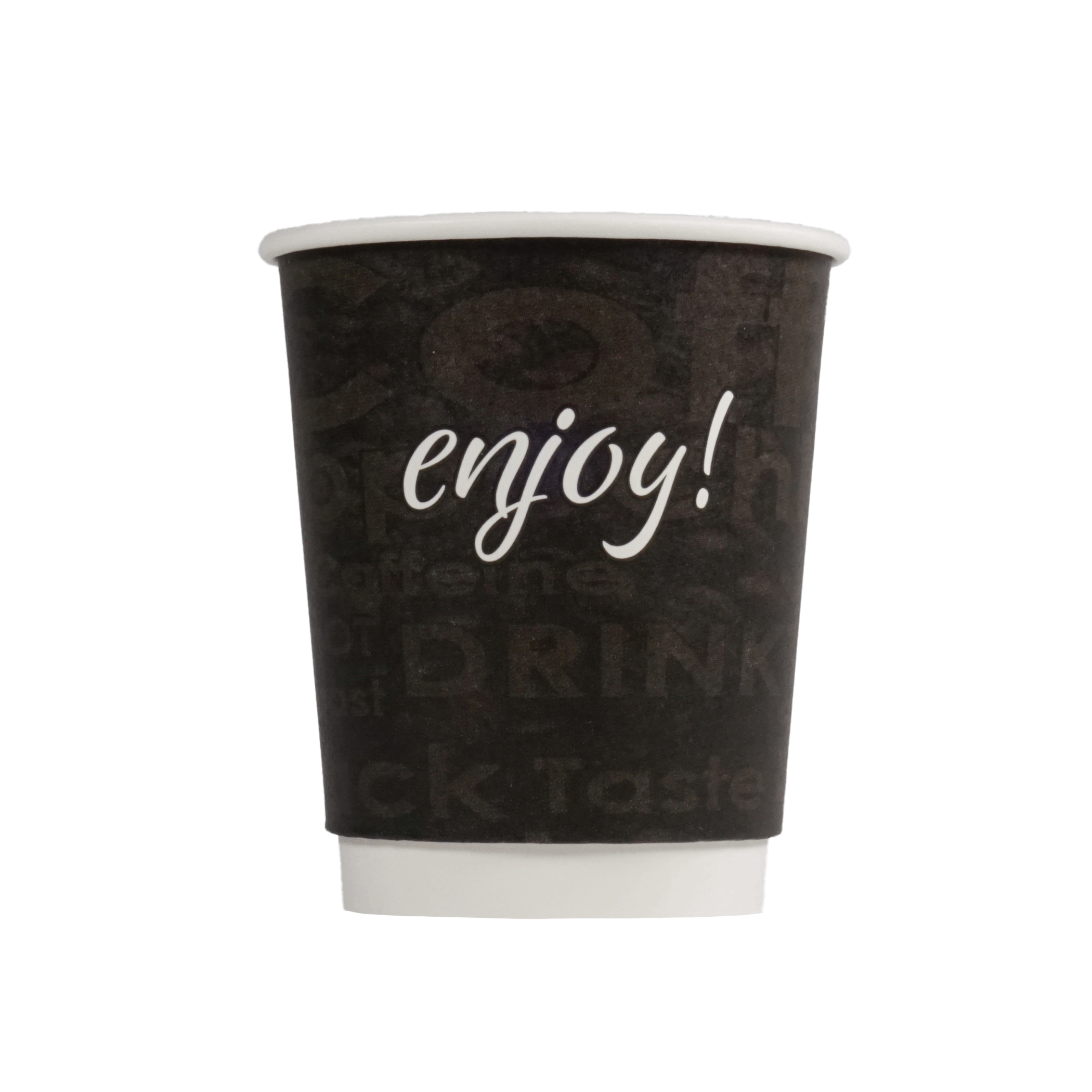 Take Away double wall paper cup Enjoy! 23 cl, Black with beverage motifs.