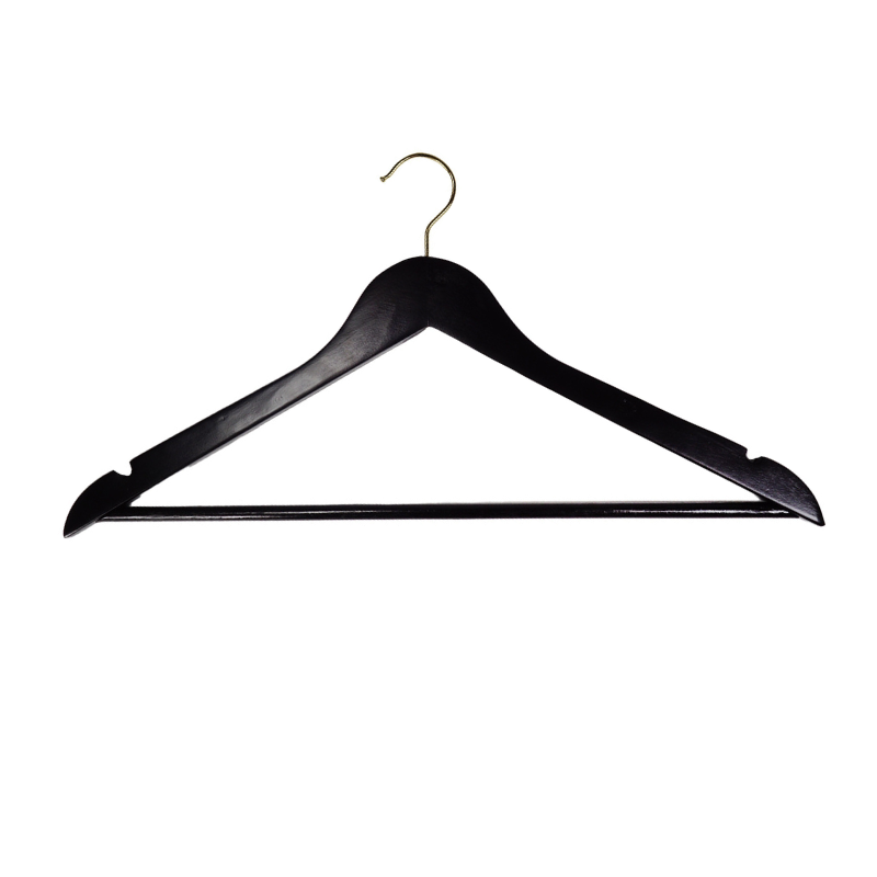 Hanger gold hook Edward wood with crossbar 45 cm, Black