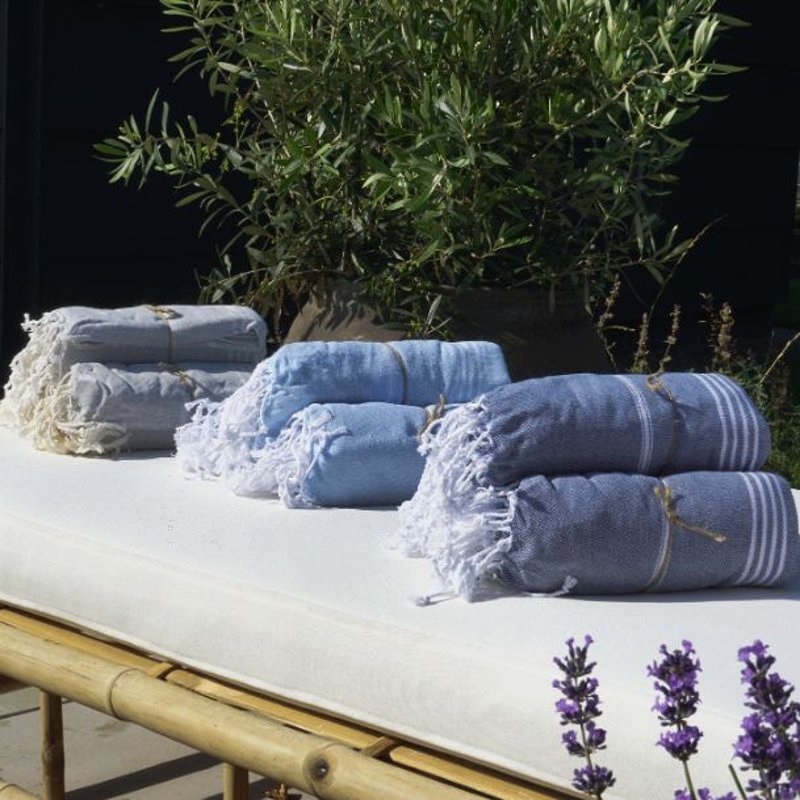 Handduk Hamam 90x180 cm, Ljusblå/vit